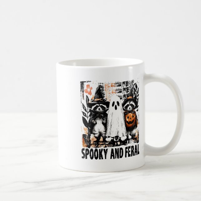 Spooky And Feral Halloween Cute Ghost Raccoon Tric Coffee Mug (Right)
