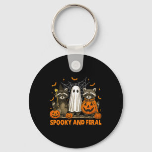 Spooky And Feral Halloween Cute Ghost Raccoon Tric Keychain