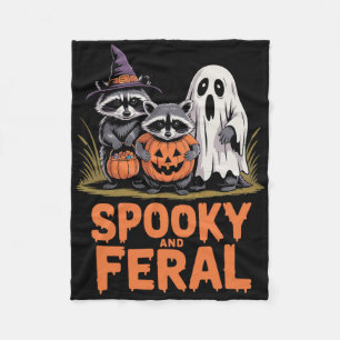 Spooky And Feral Halloween Ghost Raccoon Opossum  Fleece Blanket
