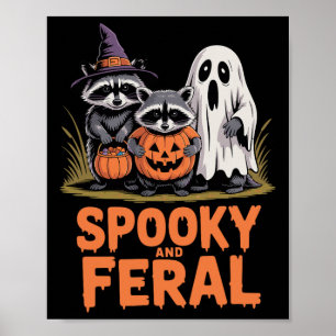 Spooky And Feral Halloween Ghost Raccoon Opossum Poster