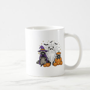 Spooky And Feral Halloween Raccoon Ghost Witch Tri Coffee Mug