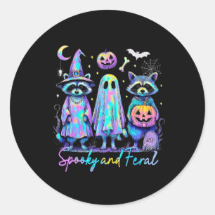Spooky And Feral Halloween Raccoon Witch Ghost Jac Classic Round Sticker