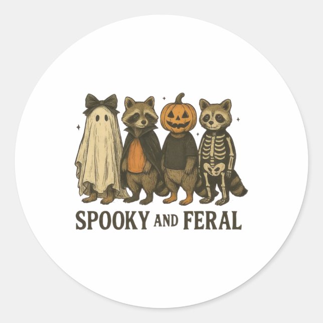 Spooky And Feral Raccoon Funny Halloween  Classic Round Sticker (Front)