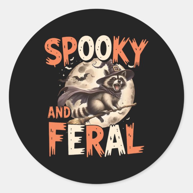 Spooky And Feral Raccoon Halloween Funny Halloween Classic Round Sticker (Front)