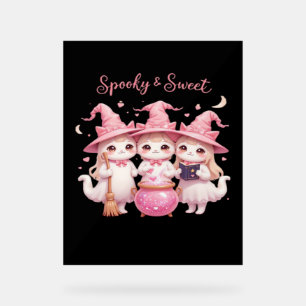 Spooky and Sweet Cute Witch Cat Oversized T-Shirt Acrylic Sign