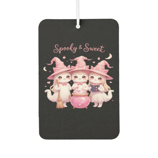 Spooky and Sweet Cute Witch Cat Oversized T-Shirt Air Freshener (Front)