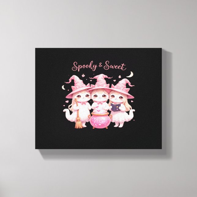 Spooky and Sweet Cute Witch Cat Oversized T-Shirt Canvas Print (Front)