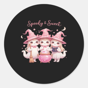 Spooky and Sweet Cute Witch Cat Oversized T-Shirt Classic Round Sticker
