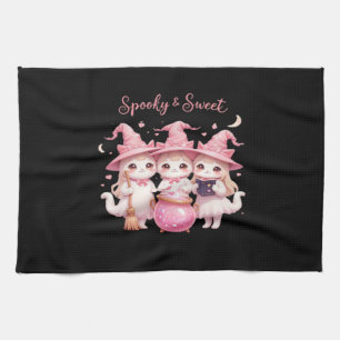 Spooky and Sweet Cute Witch Cat Oversized T-Shirt Kitchen Towel