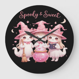Spooky and Sweet Cute Witch Cat Oversized T-Shirt Large Clock
