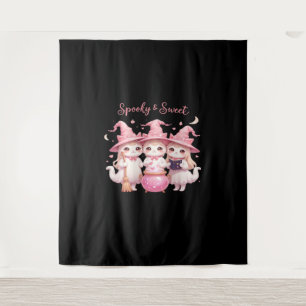 Spooky and Sweet Cute Witch Cat Oversized T-Shirt Tapestry