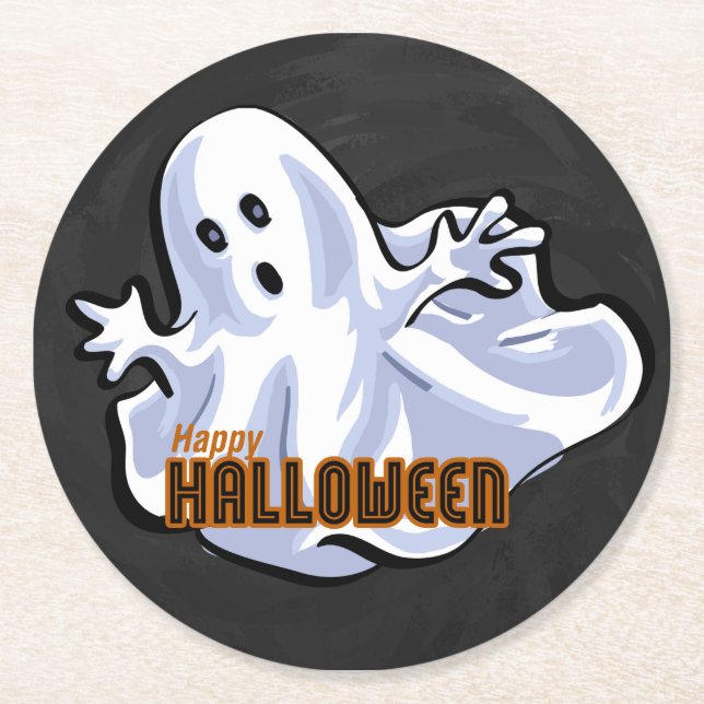Spooky Animals Ghost Round Paper Coaster (Front)