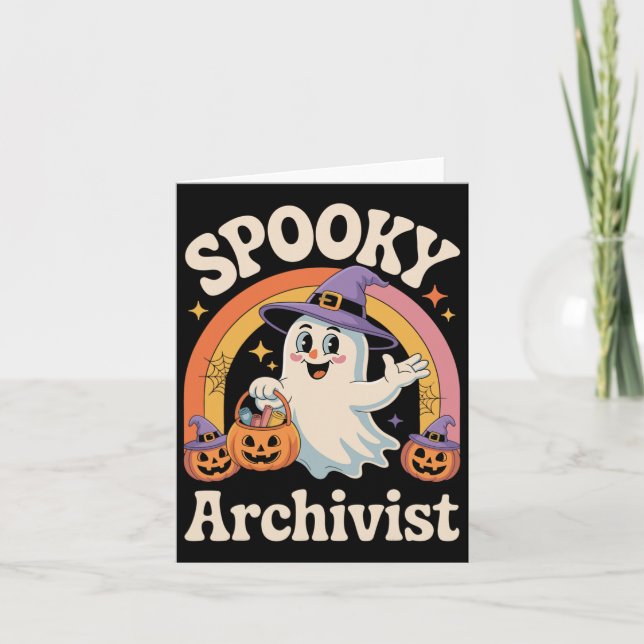 Spooky Archivist Cute Ghost Pumpkin Archives Hallo Card (Front)
