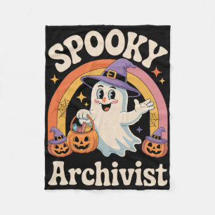 Spooky Archivist Cute Ghost Pumpkin Archives Hallo Fleece Blanket