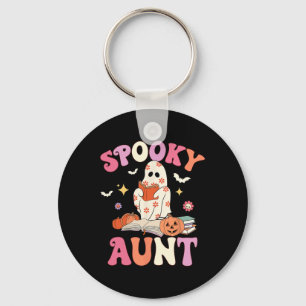Spooky Aunt Retro Groovy Floral Ghost Halloween Co Keychain