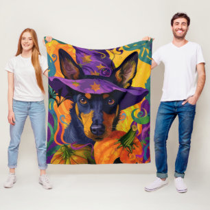 Spooky Australian Kelpie Halloween Pumpkin Fleece Blanket
