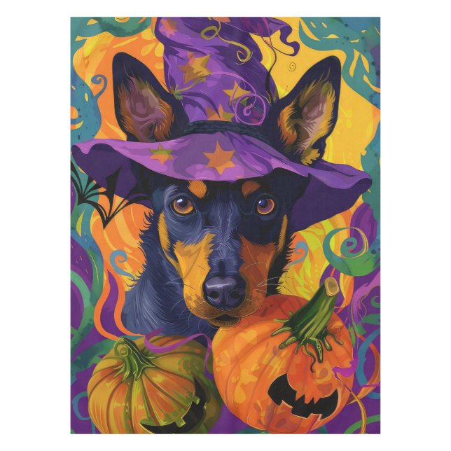 Spooky Australian Kelpie Halloween Pumpkin Tablecloth (Front)