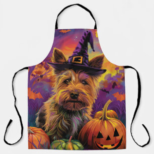 Spooky Australian Terrier Halloween Witch Pumpkin Apron