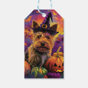 Spooky Australian Terrier Halloween Witch Pumpkin Gift Tags