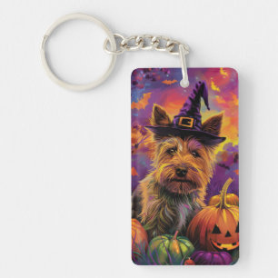 Spooky Australian Terrier Halloween Witch Pumpkin Keychain