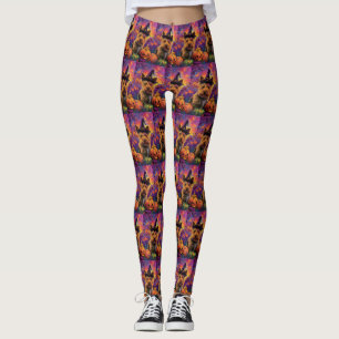 Spooky Australian Terrier Halloween Witch Pumpkin Leggings