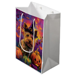 Spooky Australian Terrier Halloween Witch Pumpkin Medium Gift Bag