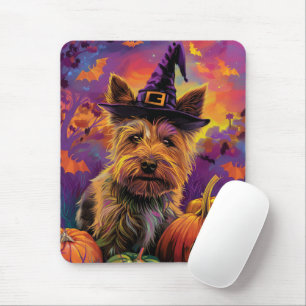 Spooky Australian Terrier Halloween Witch Pumpkin Mouse Pad