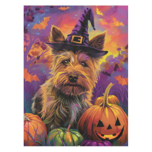 Spooky Australian Terrier Halloween Witch Pumpkin Tablecloth