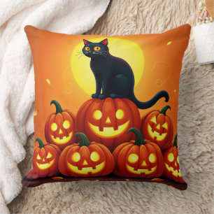 Spooky autumn night with glowing pumpkins throw pillow