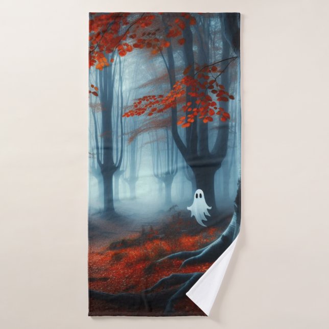 Spooky Autumn woods with a ghost Bath Towel (Bath Towel)