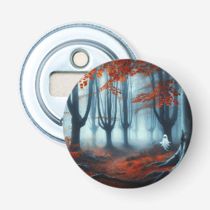 Spooky Autumn woods with a ghost Bottle Opener