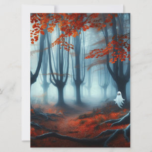 Spooky Autumn woods with a ghost Holiday Card