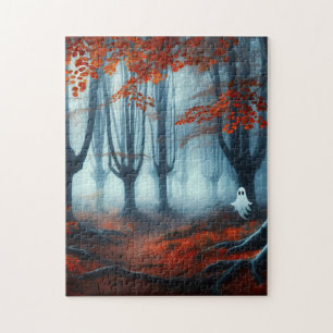 Spooky Autumn woods with a ghost Jigsaw Puzzle