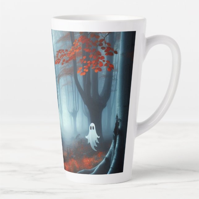 Spooky Autumn woods with a ghost Latte Mug (Right)