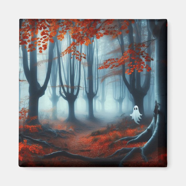 Spooky Autumn woods with a ghost Magnet (Front)