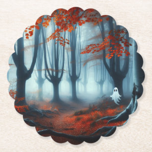 Spooky Autumn woods with a ghost Paper Coaster