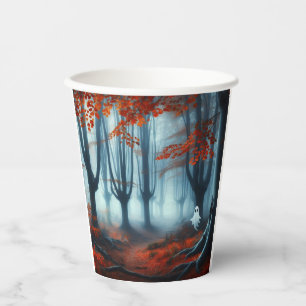 Spooky Autumn woods with a ghost Paper Cups