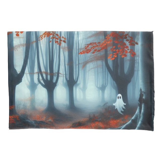 Spooky Autumn woods with a ghost Pillowcase (Front)