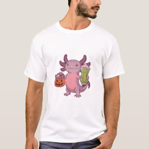 Spooky Axolotl Holding Matcha and Treat Halloween T-Shirt
