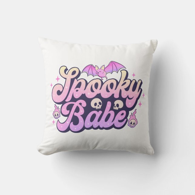 Spooky Babe Cute Halloween Throw Pillow (Front)
