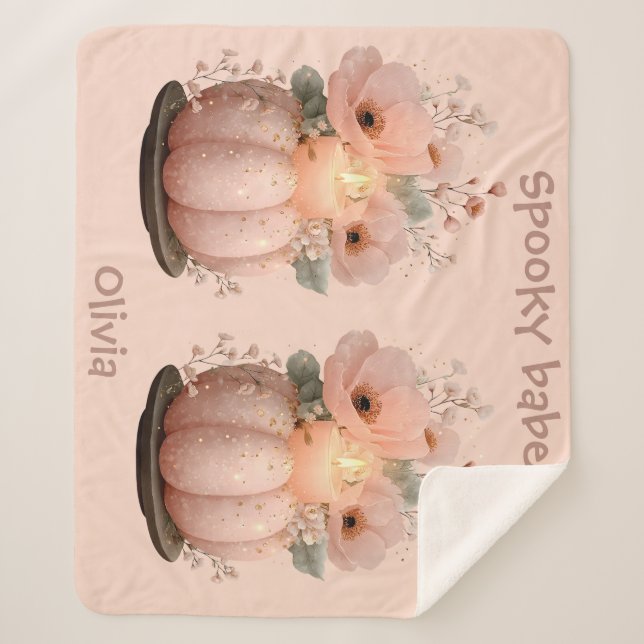 Spooky Babe Pumpkin for Girls Sherpa Blanket (Front)