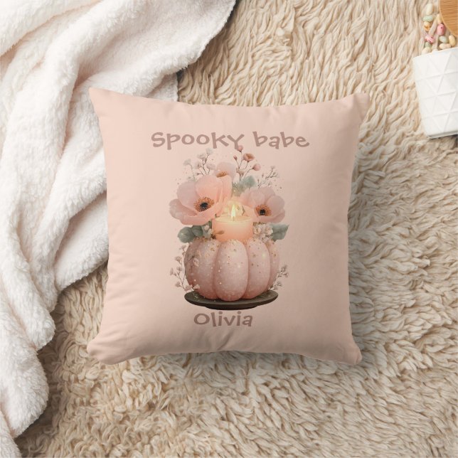 Spooky Babe Pumpkin for Girls Throw Pillow (Blanket)