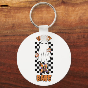 "Spooky Babe" Woman Halloween Ghost Orange Keychain