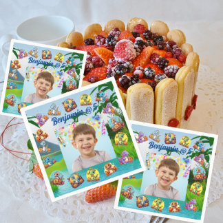Spooky Baby Dino Kids Photo Birthday Party Napkin