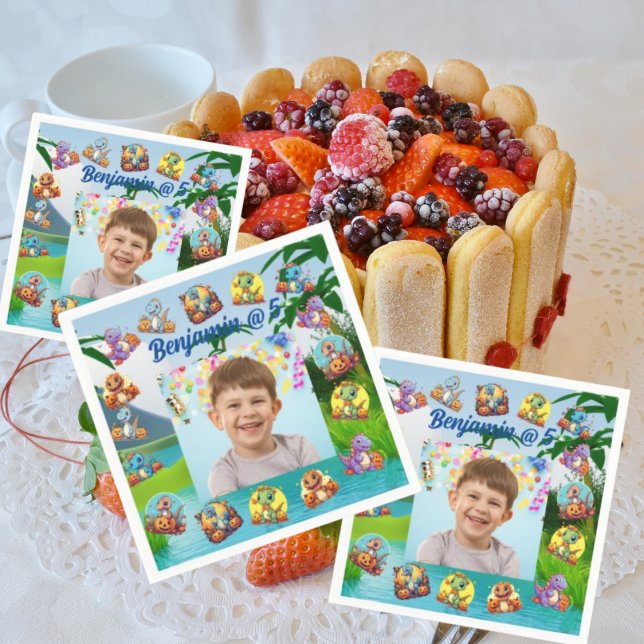Spooky Baby Dino Kids Photo Birthday Party Napkin (Creator Uploaded)