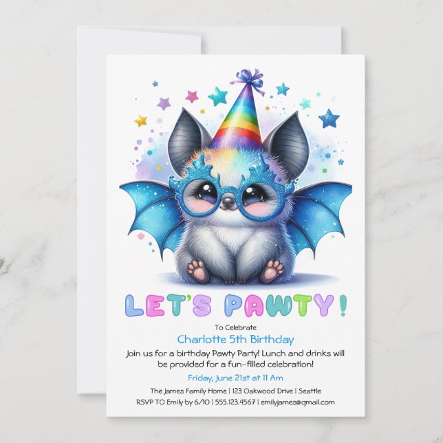 Spooky Bat Birthday Invitation – Blue Glitter Them (Front)