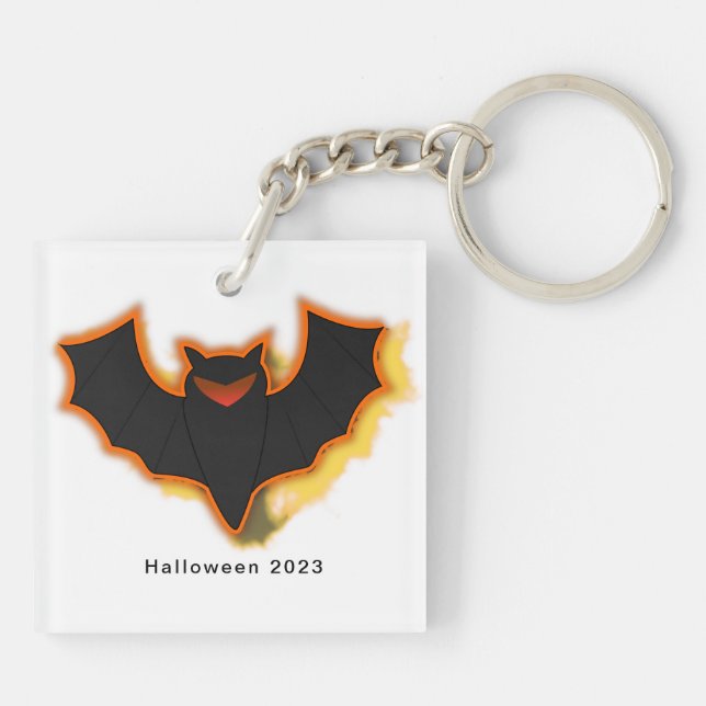 Spooky Bat Halloween Keychain | White Theme (Back)