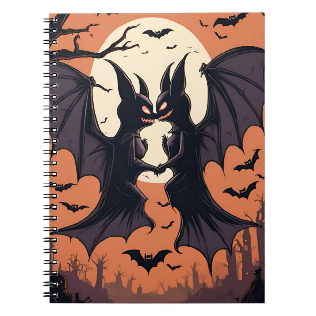 Spooky Bat Halloween Notebook – Gothic Full Moon J (Front)