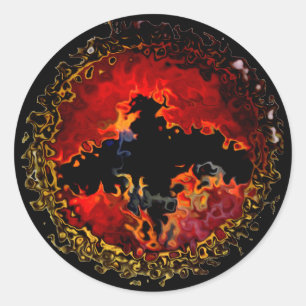 Spooky Bat on Fire Animal Classic Round Sticker