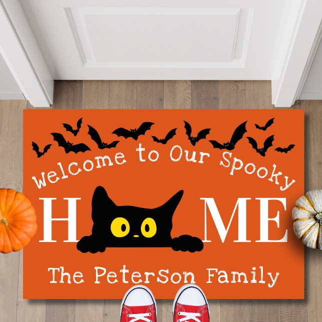 Spooky Bats and Cat Welcome to Our Home Halloween Doormat (Creator Uploaded)